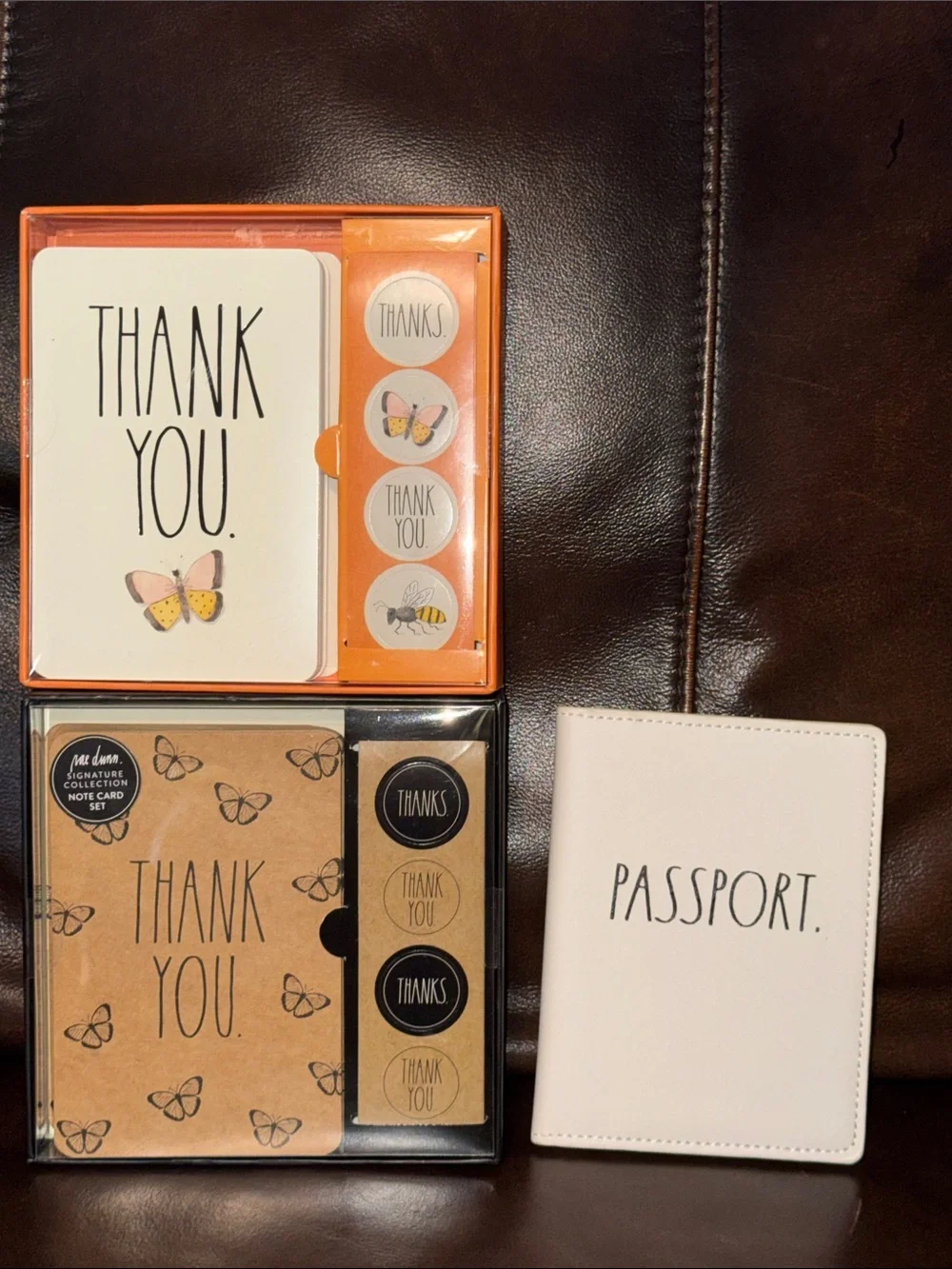 NWT Rae Dunn note card set thank you notes butterflies / white passport holder